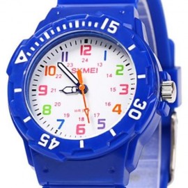 SKMEI 1043 CHILDREN QUARTZ WATCH PU STRAP WRISTWATCH 50M WATER RESISTANCE FOR KID (DEEP BL