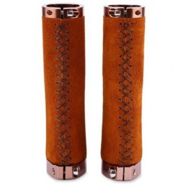1 PAIR VINTAGE RETRO LEATHER HANDLEBAR GRIP BILATERAL LOCK MTB ROAD BIKE HANDLE COVER (BRO