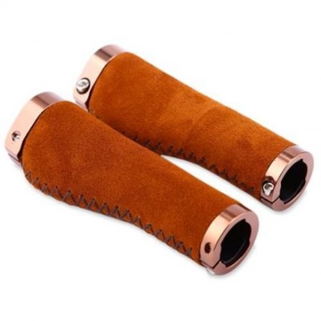 1 PAIR VINTAGE RETRO LEATHER HANDLEBAR GRIP BILATERAL LOCK MTB ROAD BIKE HANDLE COVER (BRO
