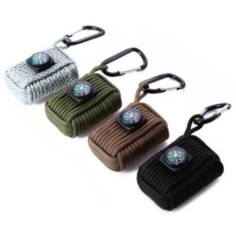 OUTDOOR PARACORD GRENADE SURVIVAL FISHING KIT KEY CHAIN WITH 8 TOOLS FIRE STARTER EYE KNIF