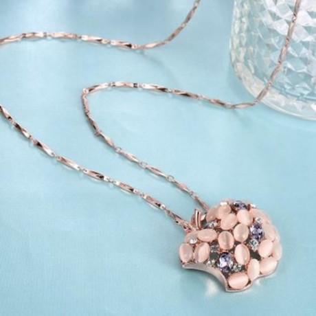 FRUIT DESIGN ZIRCON FAUX OPAL EMBELLISHED LONG NECKLACE FOR WOMEN (PINK AND PURPLE)