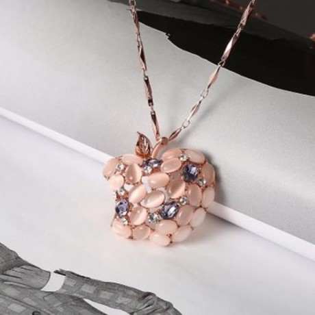 FRUIT DESIGN ZIRCON FAUX OPAL EMBELLISHED LONG NECKLACE FOR WOMEN (PINK AND PURPLE)