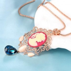 FIGURE WATER DROP DESIGN ZIRCON FAUX OPAL EMBELLISHED LONG NECKLACE FOR WOMEN (COLORFUL)