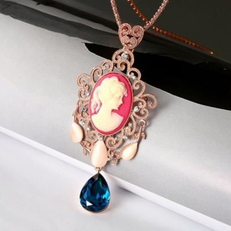 FIGURE WATER DROP DESIGN ZIRCON FAUX OPAL EMBELLISHED LONG NECKLACE FOR WOMEN (COLORFUL)