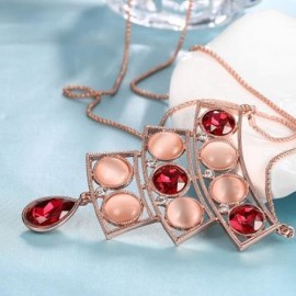 WATER DROP DESIGN ZIRCON FAUX OPAL EMBELLISHED LONG NECKLACE FOR WOMEN (COLORFUL)