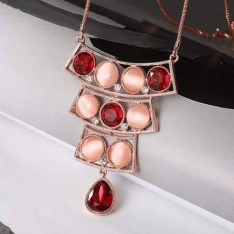 WATER DROP DESIGN ZIRCON FAUX OPAL EMBELLISHED LONG NECKLACE FOR WOMEN (COLORFUL)