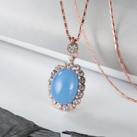 GEOMETRIC DESIGN RESIN ZIRCON EMBELLISHED PENDANT NECKLACE FOR LADIES (BLUE)
