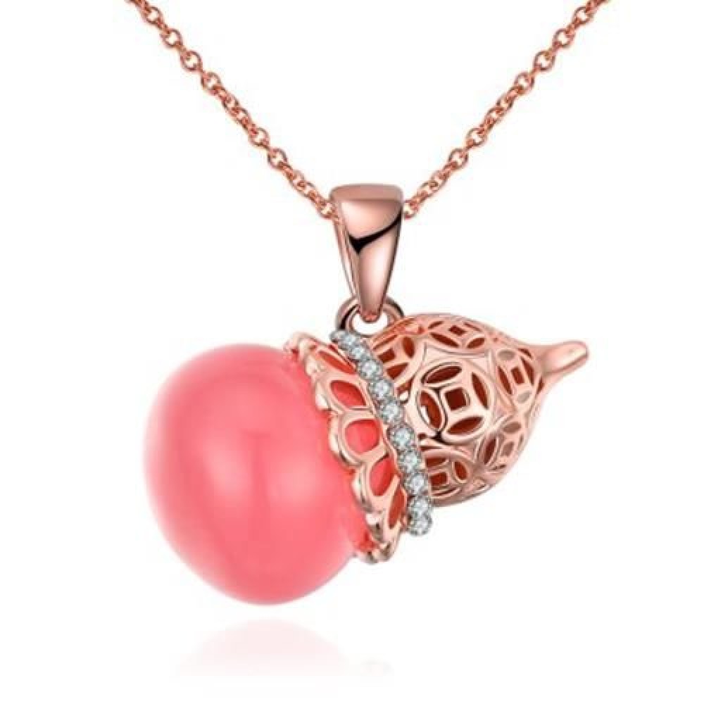 CALABASH DESIGN RESIN ZIRCON EMBELLISHED PENDANT NECKLACE FOR WOMEN (PINK AND ROSE GOLD) CALABASH DESIGN RESIN ZIRCON EMBELLISHED PENDANT NECKLACE FOR WOMEN (PINK AND ROSE GOLD)