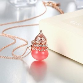 CALABASH DESIGN RESIN ZIRCON EMBELLISHED PENDANT NECKLACE FOR WOMEN (PINK AND ROSE GOLD)