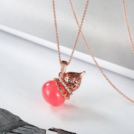CALABASH DESIGN RESIN ZIRCON EMBELLISHED PENDANT NECKLACE FOR WOMEN (PINK AND ROSE GOLD)