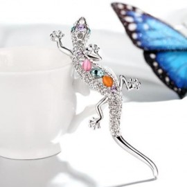 LIZARD DESIGN FAUX OPAL GLASS EMBELLISHED BROOCH FOR WOMEN (COLORFUL)