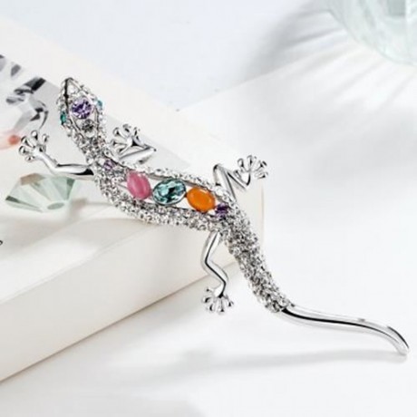 LIZARD DESIGN FAUX OPAL GLASS EMBELLISHED BROOCH FOR WOMEN (COLORFUL)