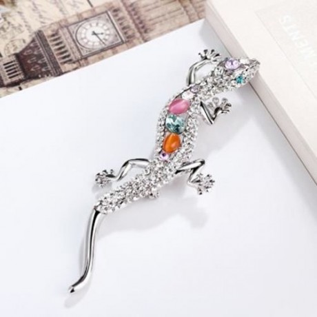 LIZARD DESIGN FAUX OPAL GLASS EMBELLISHED BROOCH FOR WOMEN (COLORFUL)