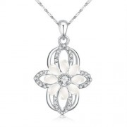 FLOWER DESIGN FAUX OPAL ZIRCON EMBELLISHED PENDANT NECKLACE FOR WOMEN (SILVER)