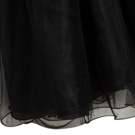 SWEET ROUND COLLAR SLEEVELESS SOLID COLOR GAUZE SEQUINS FLOWER DECORATION GIRLS DRESS (BLA