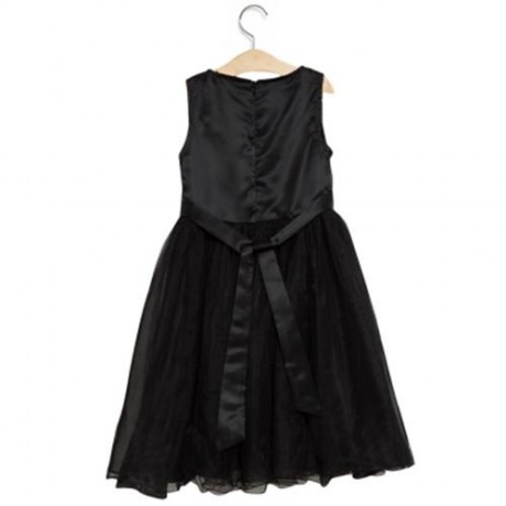 SWEET ROUND COLLAR SLEEVELESS SOLID COLOR GAUZE SEQUINS FLOWER DECORATION GIRLS DRESS (BLA