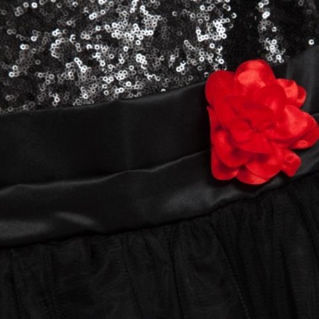 SWEET ROUND COLLAR SLEEVELESS SOLID COLOR GAUZE SEQUINS FLOWER DECORATION GIRLS DRESS (BLA