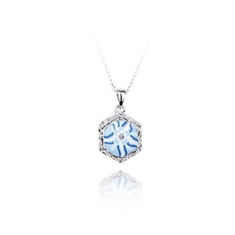 HEXAGON FLORAL PATTERN RHINESTONE EMBELLISHED PENDANT NECKLACE FOR WOMEN (COLORFUL)