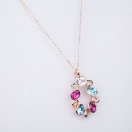 GEOMETRIC DESIGN CRYSTAL EMBELLISHED PENDANT NECKLACE FOR WOMEN (COLORFUL)