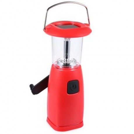ULTRA BRIGHT 6 LED HAND CRANK DYNAMO SOLAR CAMPING LIGHT LAMP FOR OUTDOOR HOME USE (RED)