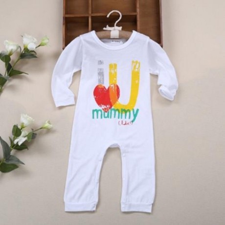 STYLISH ROUND NECK LONG SLEEVE COTTON LETTER PRINT ROMPER FOR BABIES (MILK WHITE)
