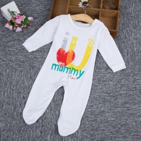 STYLISH ROUND NECK LONG SLEEVE COTTON LETTER PRINT ROMPER FOR BABIES (MILK WHITE)