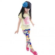 TRENDY COLORFUL PRINTED NINE MINUTES ELASTIC LEGGINGS FOR GIRLS (SAPPHIRE BLUE)