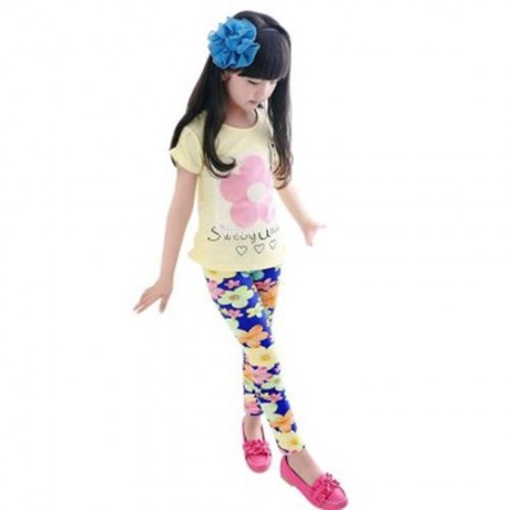 TRENDY COLORFUL PRINTED NINE MINUTES ELASTIC LEGGINGS FOR GIRLS (SAPPHIRE BLUE)