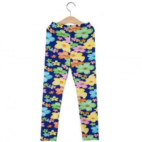 TRENDY COLORFUL PRINTED NINE MINUTES ELASTIC LEGGINGS FOR GIRLS (SAPPHIRE BLUE)