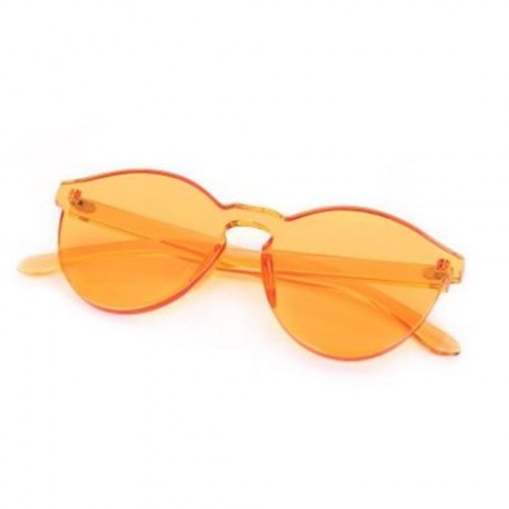 FASHION CLASSIC TRANSPARENT FRAME CIRCLE CANDY COLOR SUNGLASSES ANTI UV400 (ORANGEPINK)