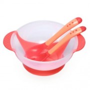 3PCS BRIGHT COLOR BABIES SKIDPROOF BOWL WITH SUCTION CUP ASSIST TEMPERATURE SENSING SPOON 
