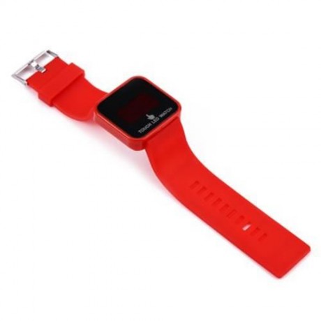 LED TOUCH WATCH RED DIGITAL WRISTWATCH RUBBER WRISTBAND RECTANGLE DIAL (YELLOW)