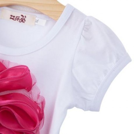 CHILDREN SUIT T-SHIRT SHORT SKIRT WITH APPLIQUE (ROSE)