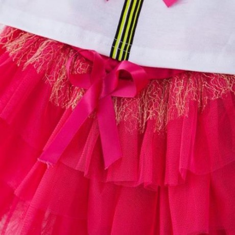 CHILDREN SUIT T-SHIRT SHORT SKIRT WITH APPLIQUE (ROSE)