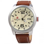 NAVIFORCE NF 9063M MALE QUARTZ WATCH BLACK CASE CALENDAR DISPLAY DIAL LEATHER BAND WRISTWA