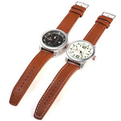 NAVIFORCE NF 9063M MALE QUARTZ WATCH BLACK CASE CALENDAR DISPLAY DIAL LEATHER BAND WRISTWA