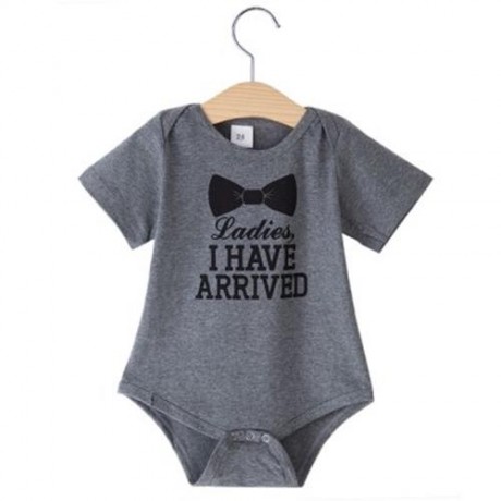 SWEET JEWEL COLLAR SHORT SLEEVE BOWKNOT LETTER PRINTED NEWBORN BABIES ROMPER (GRAY)