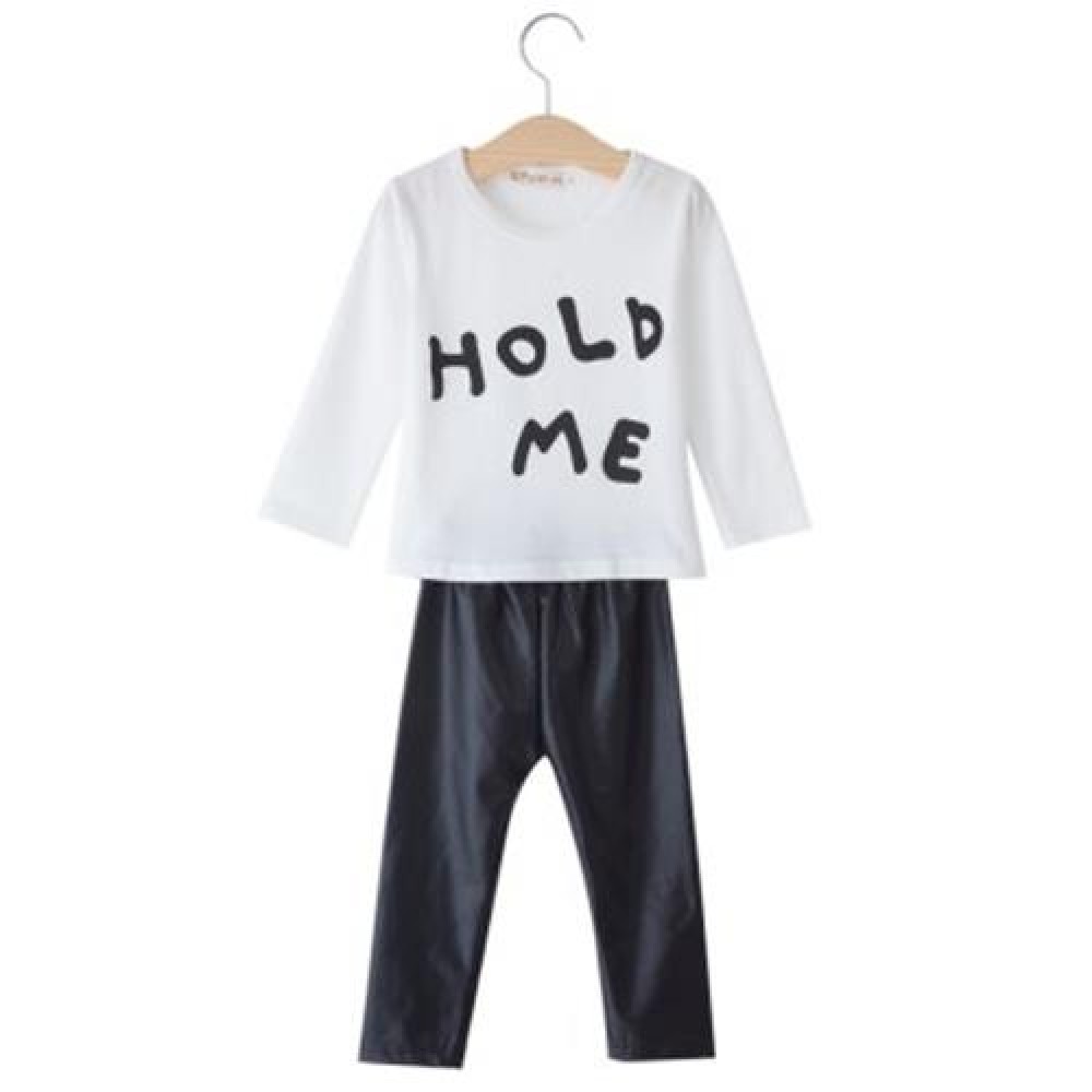 2PCS SUIT LOVELY BABIES GIRLS CLOTHES LONG SLEEVE COTTON T-SHIRT PANTS ROUND COLLAR (WHITE 2PCS SUIT LOVELY BABIES GIRLS CLOTHES LONG SLEEVE COTTON T-SHIRT PANTS ROUND COLLAR (WHITE