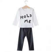 2PCS SUIT LOVELY BABIES GIRLS CLOTHES LONG SLEEVE COTTON T-SHIRT PANTS ROUND COLLAR (WHITE