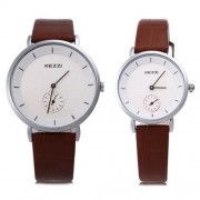 KEZZI KW - 1080 COUPLE QUARTZ WATCH ROUND WITH SMALL SECOND DIAL LEATHER BAND WRISTWATCH (