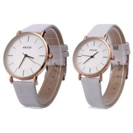 KEZZI K - 738 COUPLE QUARTZ WATCH WATER RESISTANCE CLASSIC ROUND DIAL WATCHWRIST (WHITE)