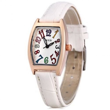 KEZZI K - 856L WOMEN QUARTZ WATCH RECTANGLE DIAL LEATHER BAND WRISTWATCH (WHITE)