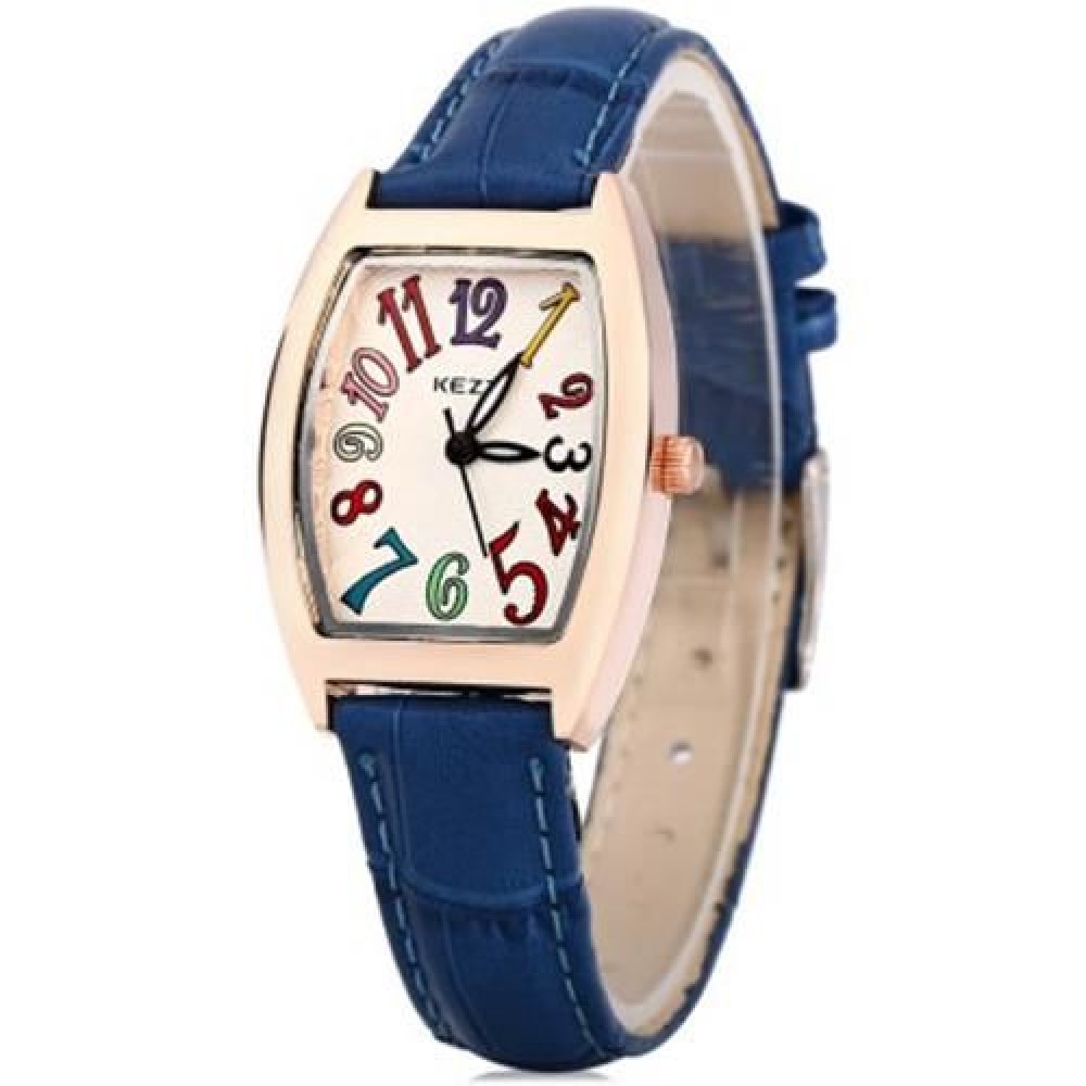 KEZZI K - 856L WOMEN QUARTZ WATCH RECTANGLE DIAL LEATHER BAND WRISTWATCH (BLUE)