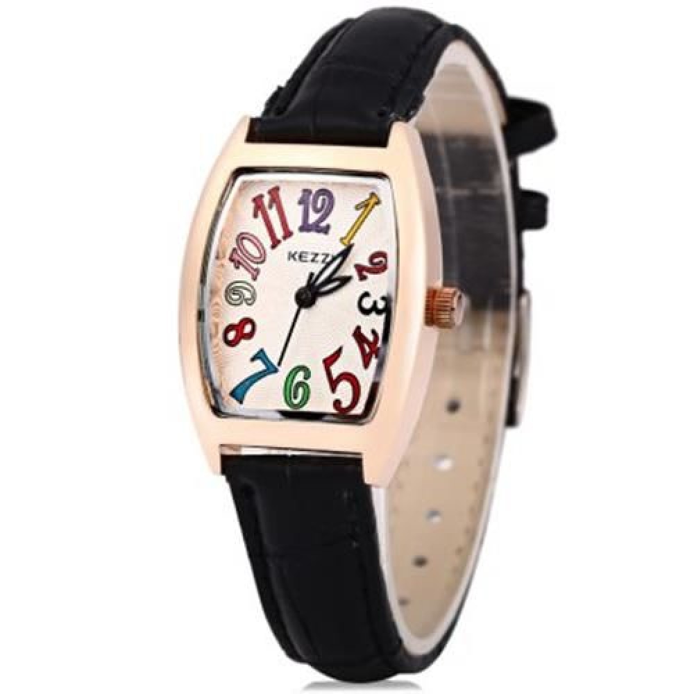KEZZI K - 856L WOMEN QUARTZ WATCH RECTANGLE DIAL LEATHER BAND WRISTWATCH (BLACK)