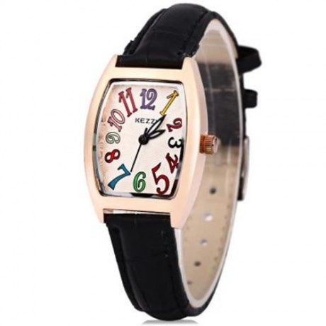 KEZZI K - 856L WOMEN QUARTZ WATCH RECTANGLE DIAL LEATHER BAND WRISTWATCH (BLACK)