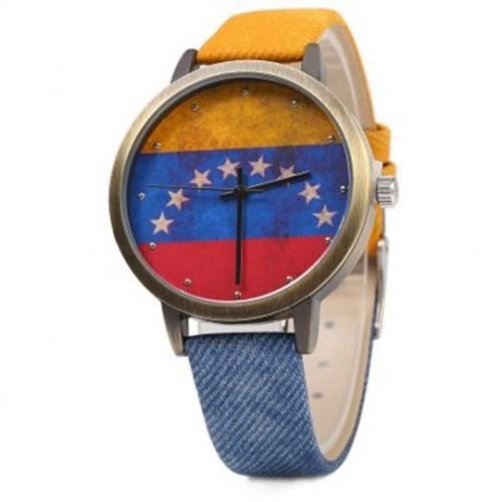 KEZZI K - 1048 WOMEN QUARTZ WATCH COPPER DIAL RETRO LEATHER WRISTWATCH (BLUE AND YELLOW)