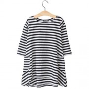 ZEBRA STRIPES LONG SLEEVE COTTON GIRLS DRESS WITH POCKETS (WHITE AND BLACK)