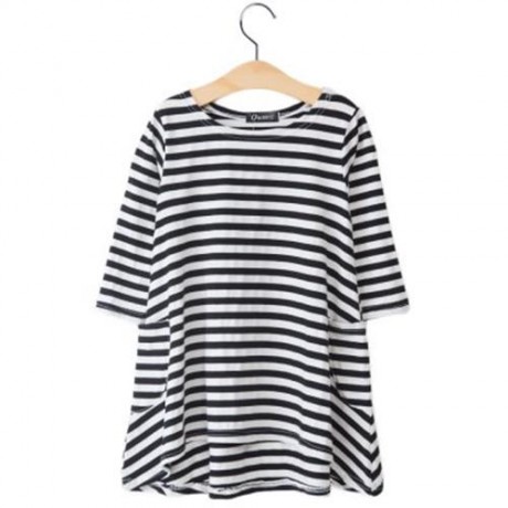 ZEBRA STRIPES LONG SLEEVE COTTON GIRLS DRESS WITH POCKETS (WHITE AND BLACK)