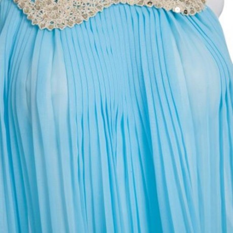 CUTE SOLID COLOR COL CLAUDINE SLEEVELESS SEQUINS CHIFFON RUFFLE DRESS FOR GIRLS (LIGHT BLU