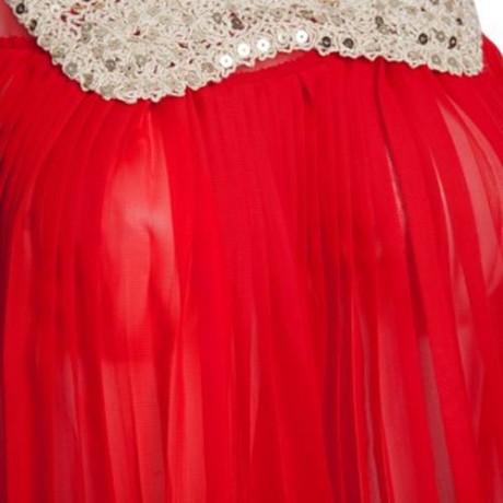CUTE SOLID COLOR COL CLAUDINE SLEEVELESS SEQUINS CHIFFON RUFFLE DRESS FOR GIRLS (RED)